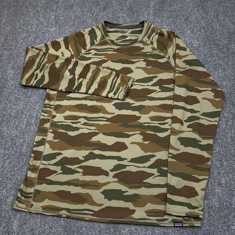 Patagonia Capilene Midweight Crew Men XL Bear Witness Camo Sage Khaki Base Layer